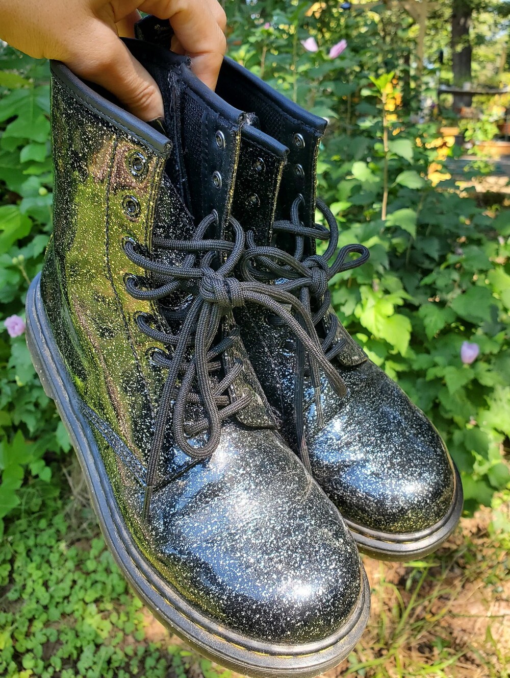 Dr. Martens Black Glitter Lace-Up Combat Boots